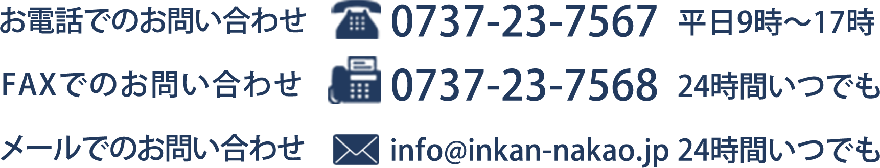 お電話でのお問い合わせ、FAXでのお問い合わせ、メールでのお問い合わせ
